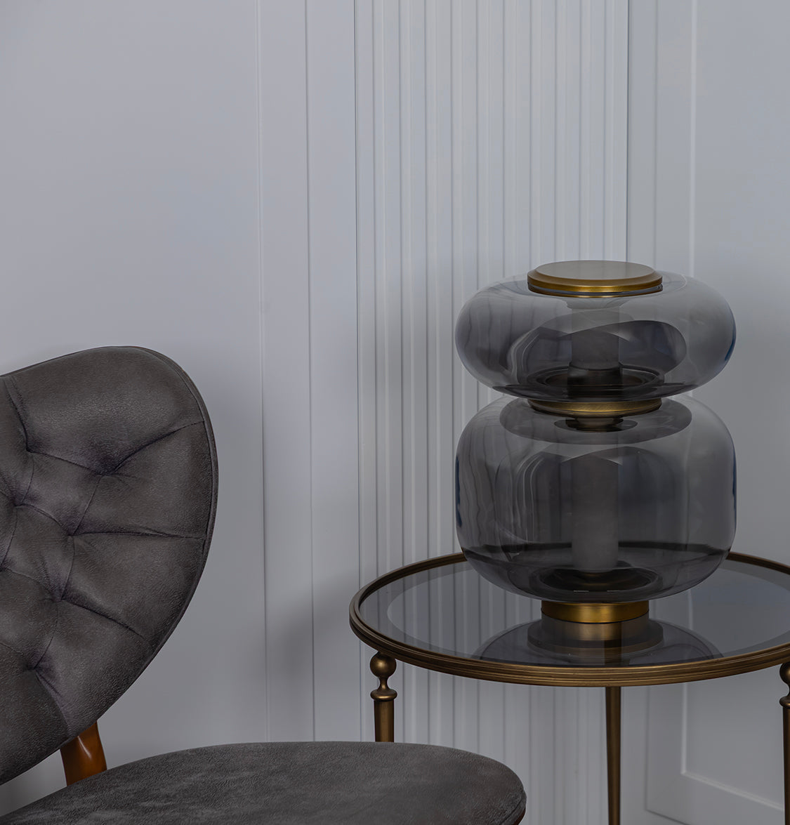 Seul Double Smoked Glass White Marble Antique Table Lamp - Heka Lighting & Trading Limited