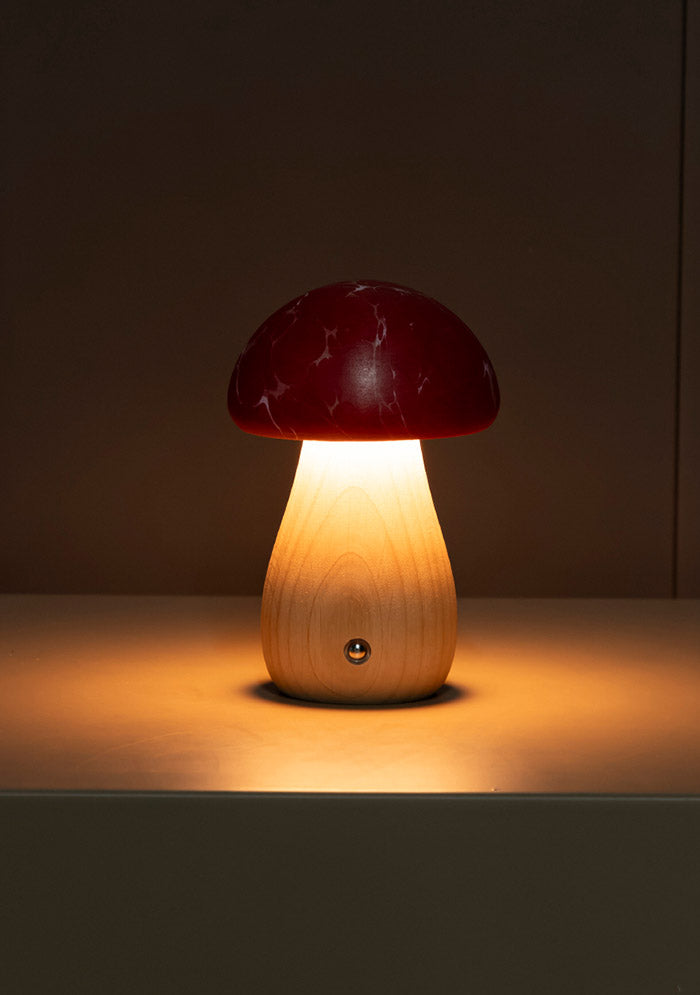 Shaggy Red Classic Marbling Wood Mushroom Table Lamp - Heka Lighting & Trading Limited