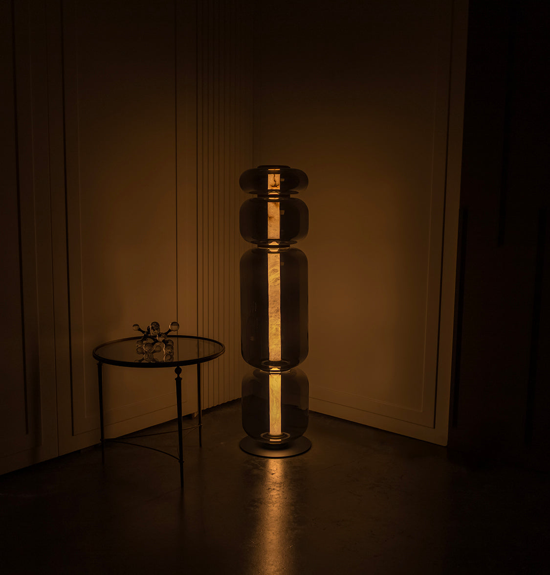 Seul Four Smoked Glass Antique Marble Floor Lamp | Modern Decorative Lighting For Homes & Hotels - Heka Lighting & Trading Limited