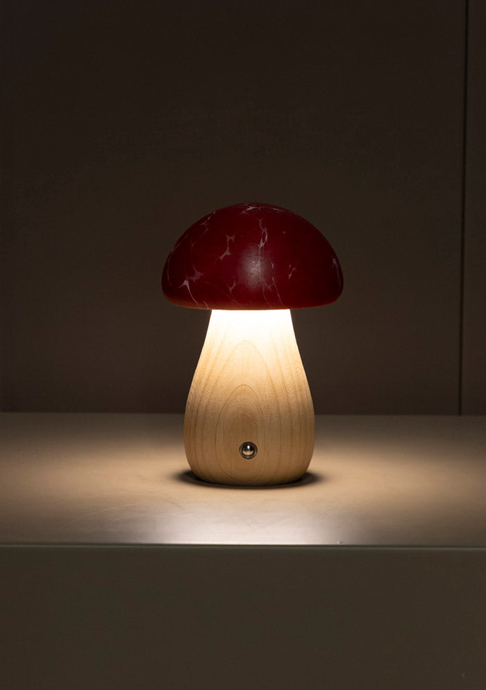 Shaggy Red Classic Marbling Wood Mushroom Table Lamp - Heka Lighting & Trading Limited