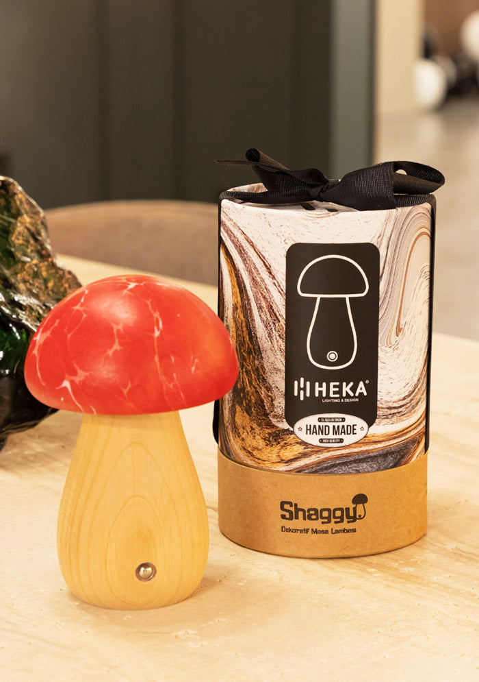 Shaggy Red Classic Marbling Wood Mushroom Table Lamp - Heka Lighting & Trading Limited
