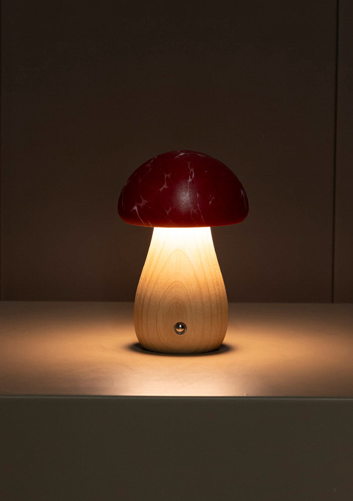 Shaggy Red Classic Marbling Wood Mushroom Table Lamp - Heka Lighting & Trading Limited