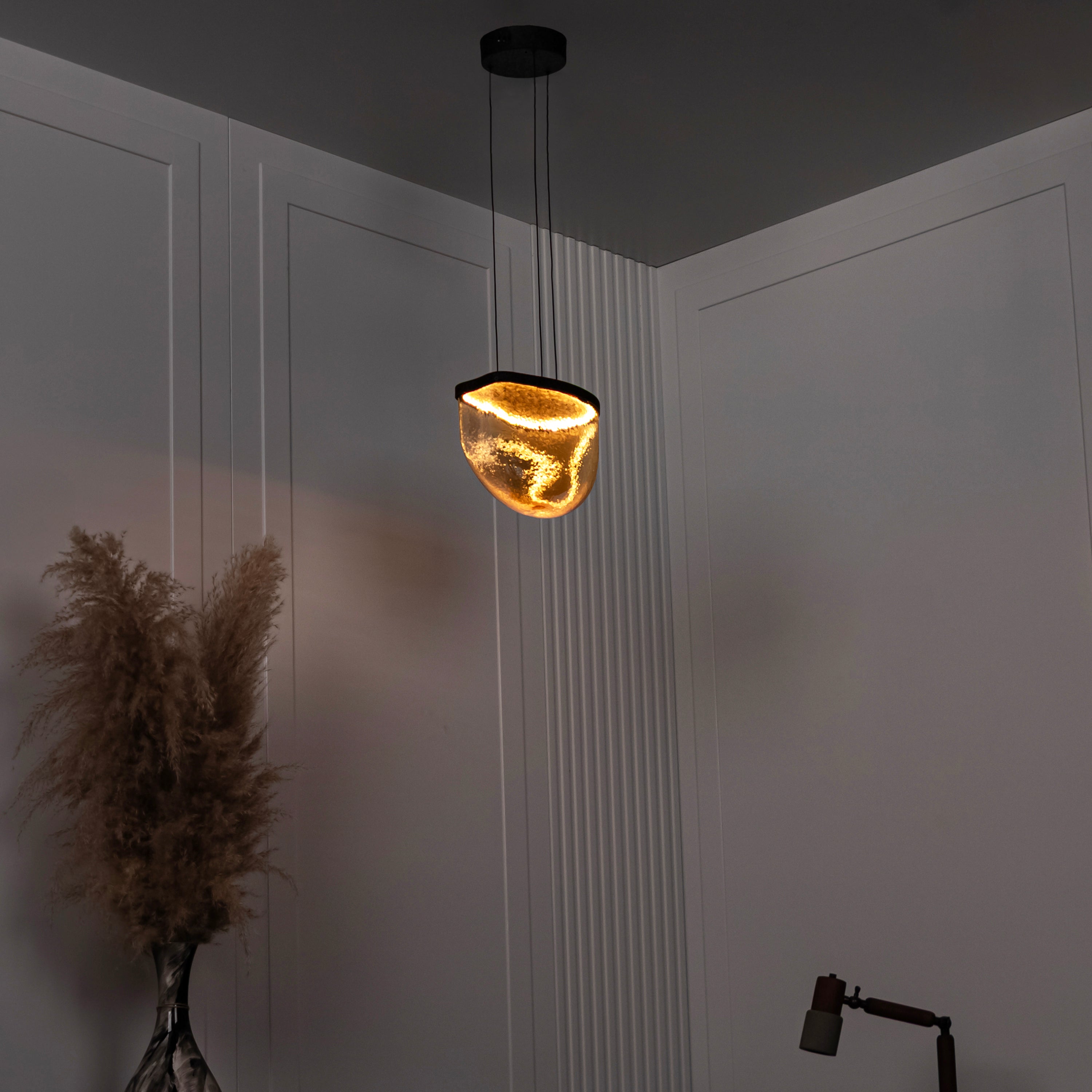 Gambia Honey Glass Black Pendant Light Chandelier 26 Cm - Heka Lighting & Trading Limited