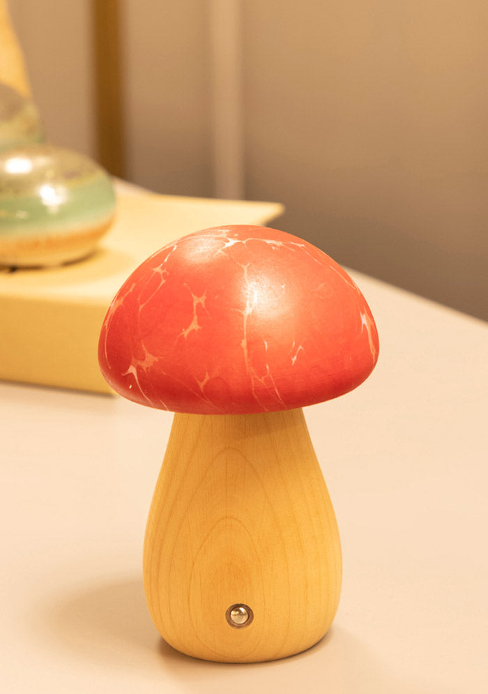 Shaggy Red Classic Marbling Wood Mushroom Table Lamp - Heka Lighting & Trading Limited