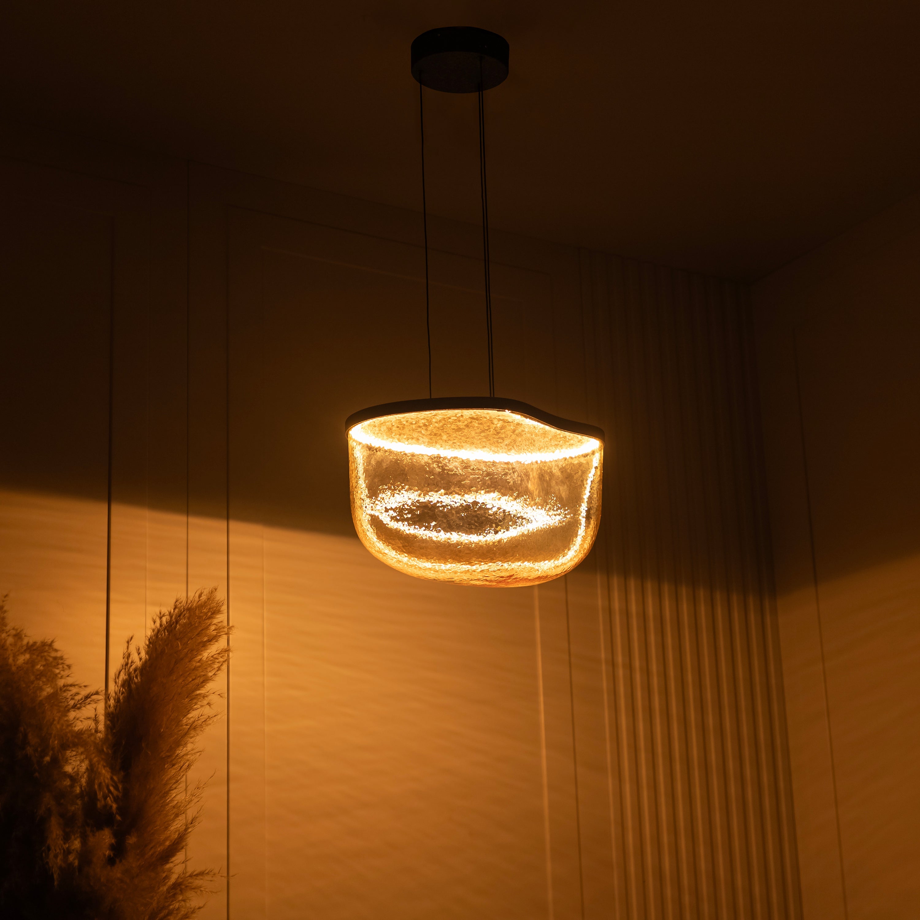 Gambia Honey Glass Black Pendant Light Chandelier 36 Cm - Heka Lighting & Trading Limited