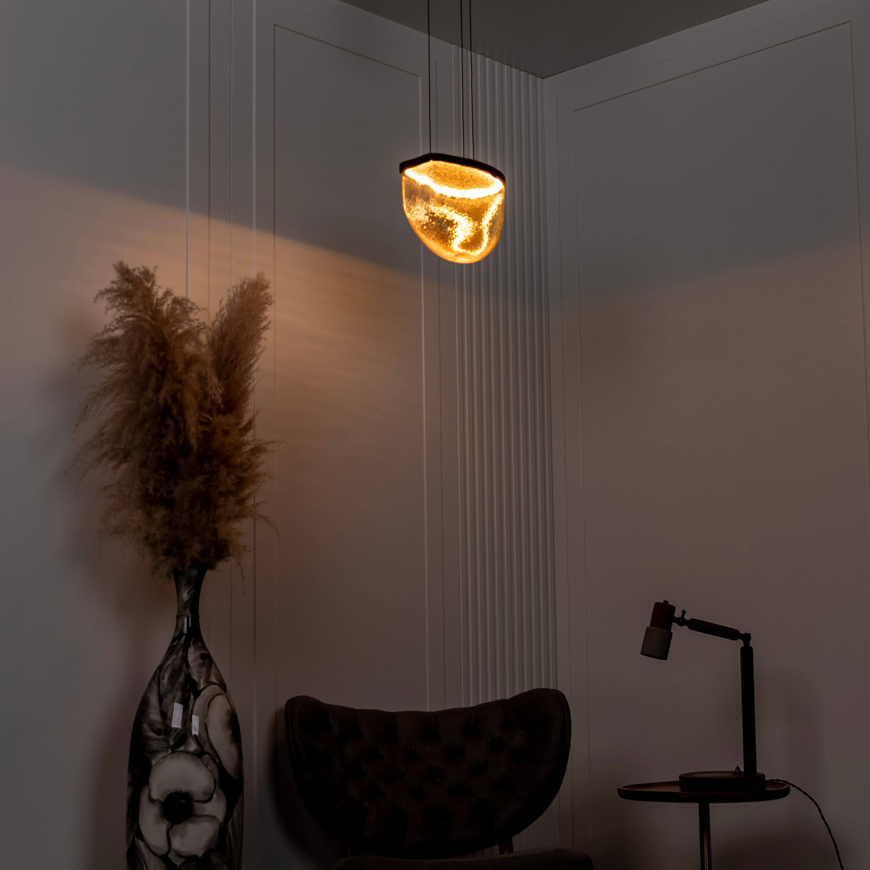 Gambia Honey Glass Black Pendant Light Chandelier 26 Cm - Heka Lighting & Trading Limited