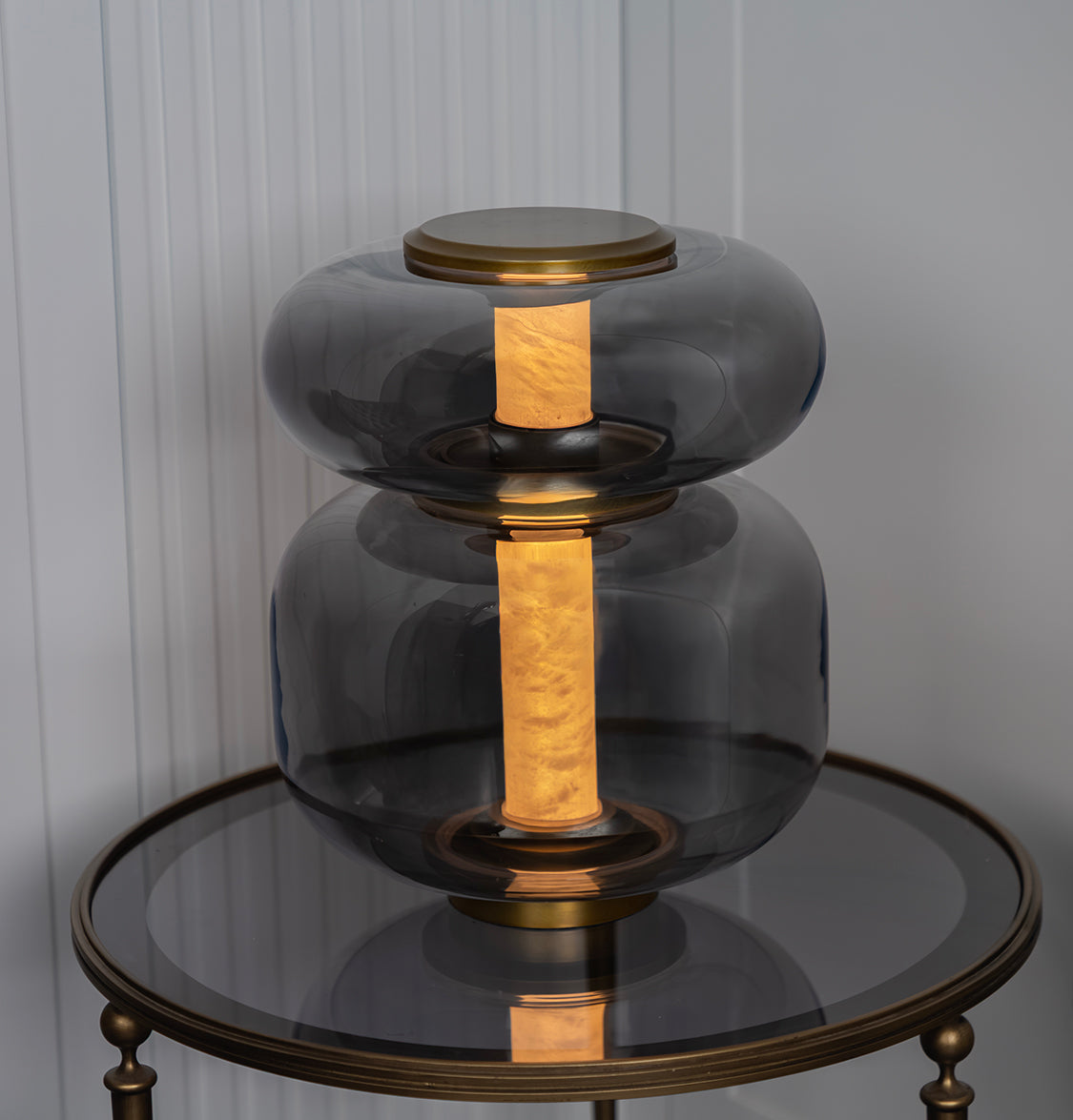 Seul Double Smoked Glass White Marble Antique Table Lamp - Heka Lighting & Trading Limited