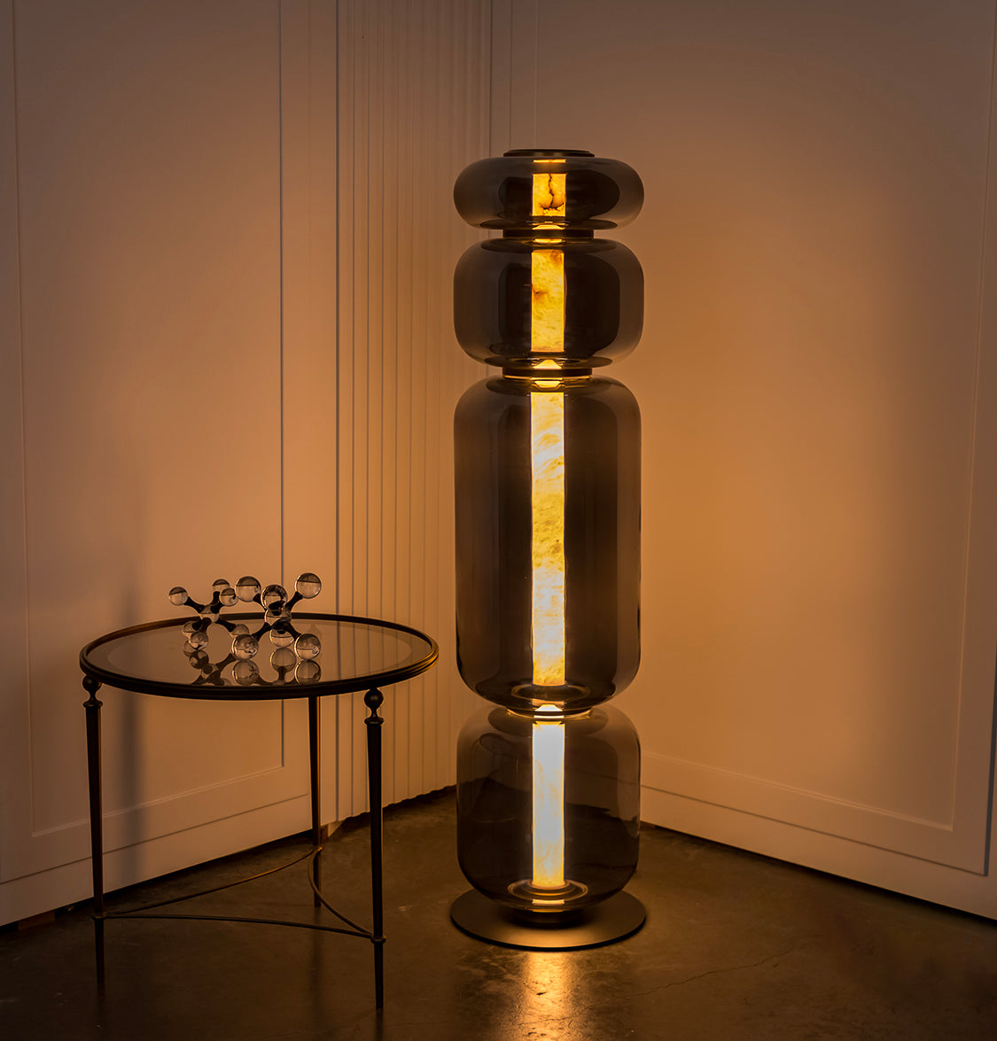 Seul Four Smoked Glass Antique Marble Floor Lamp | Modern Decorative Lighting For Homes & Hotels - Heka Lighting & Trading Limited