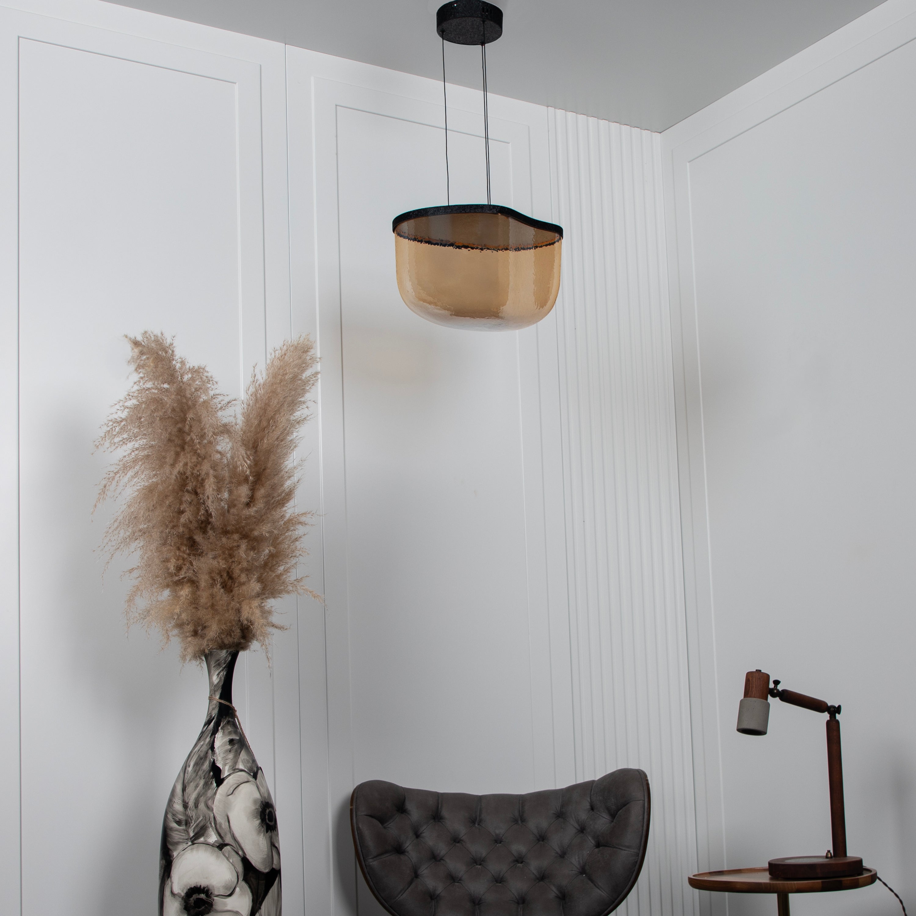 Gambia Honey Glass Black Pendant Light Chandelier 36 Cm - Heka Lighting & Trading Limited