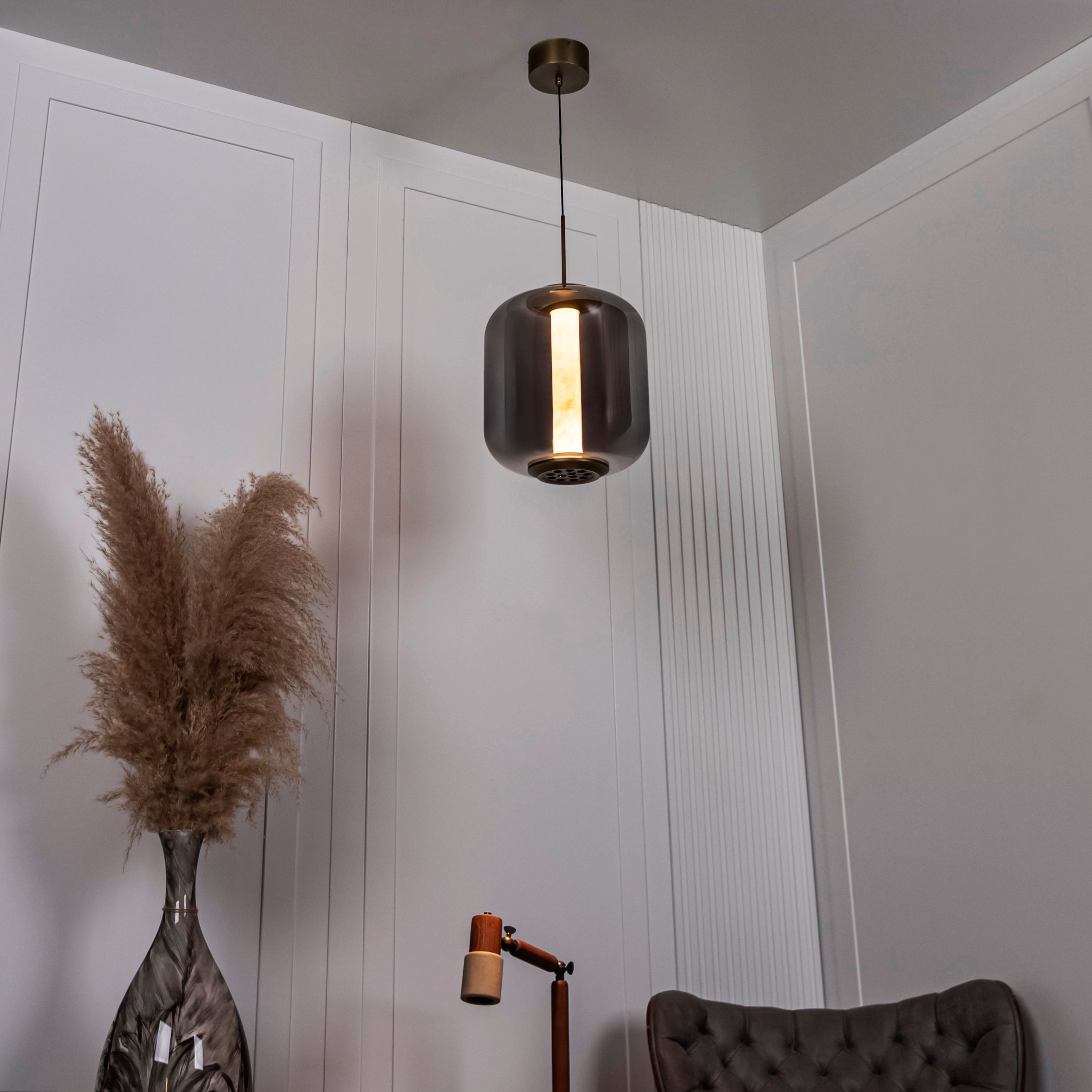 Seul Smoked Glass White Marble Antique Pendant Light 36 Cm - Heka Lighting & Trading Limited