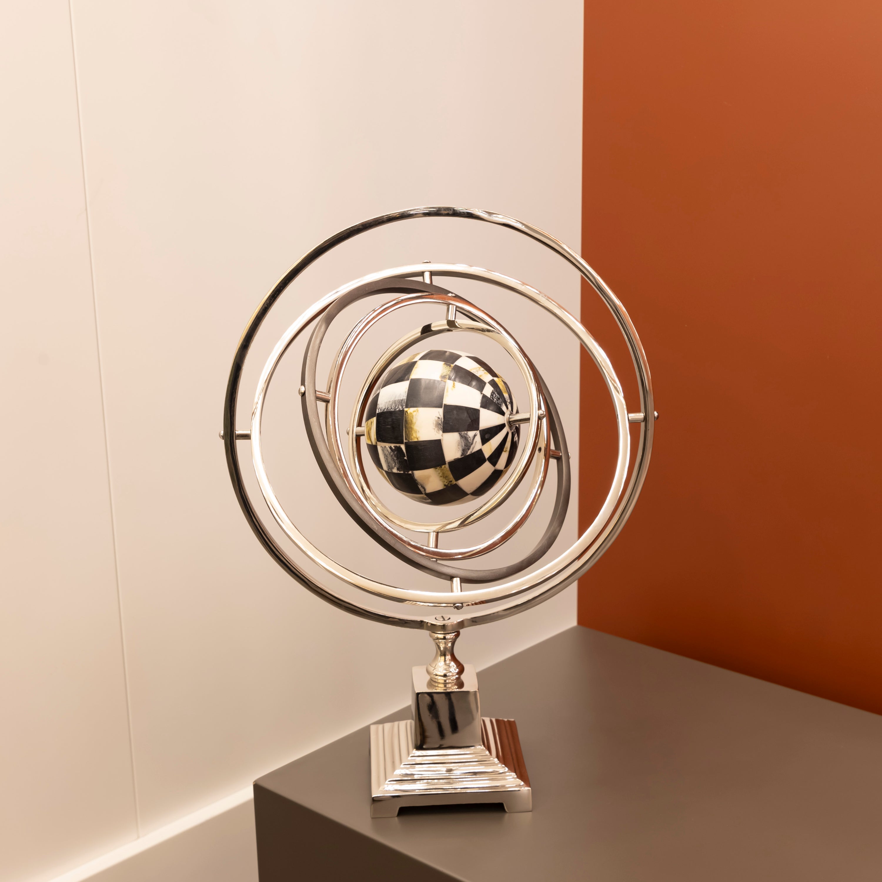 Silver Checkered Globe Decor 36X13X46.5 Cm