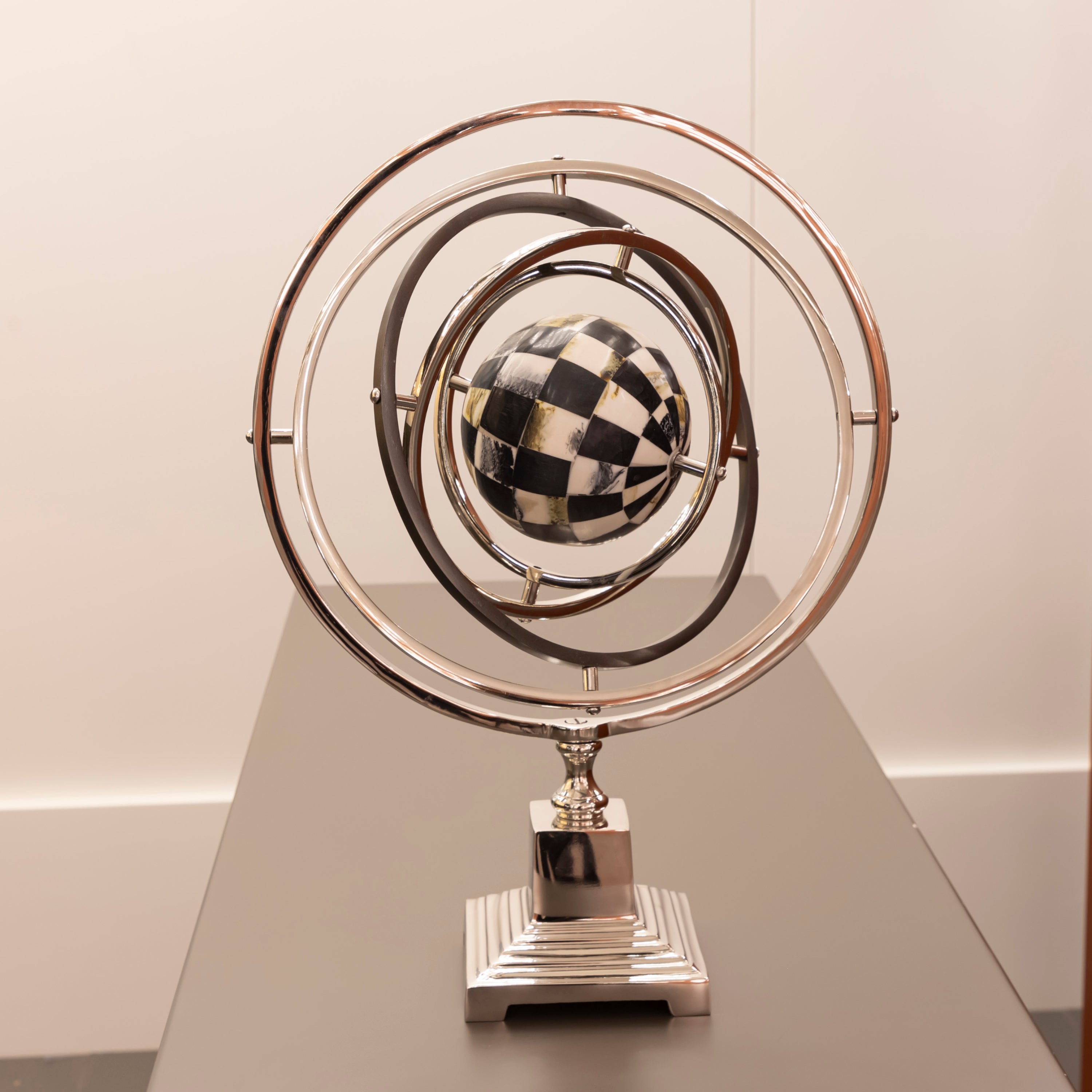 Silver Checkered Globe Decor 36X13X46.5 Cm