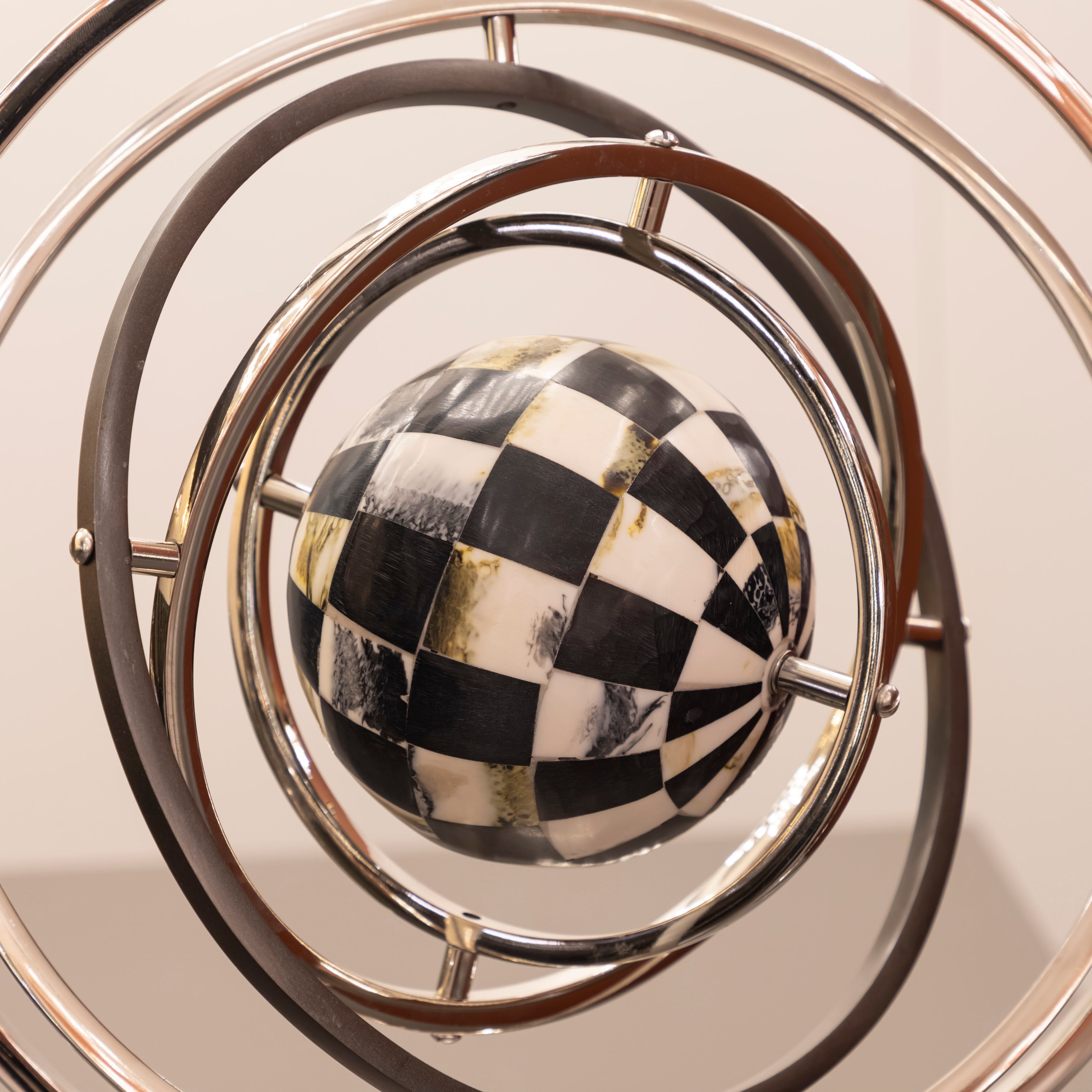 Silver Checkered Globe Decor 36X13X46.5 Cm