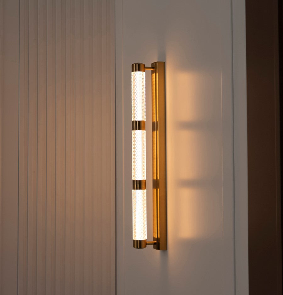 Alabanda 3-Piece Transparent Acrylic Brushed Brass Led Wall Sconce - Heka Lighting & Trading Limited