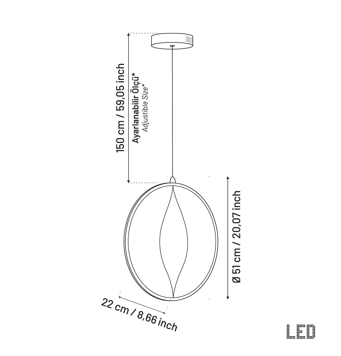 Asena Single Acrylic Led Pendant Light 50 Cm - Heka Lighting & Trading Limited