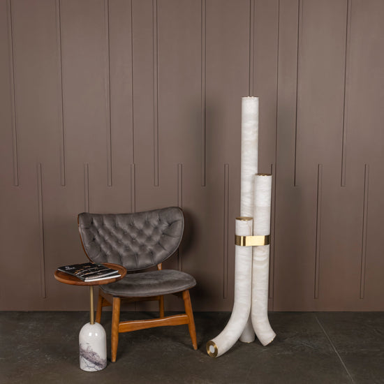 Capri Three Cylinder Marble Brushed Brass Led Floor Lamp