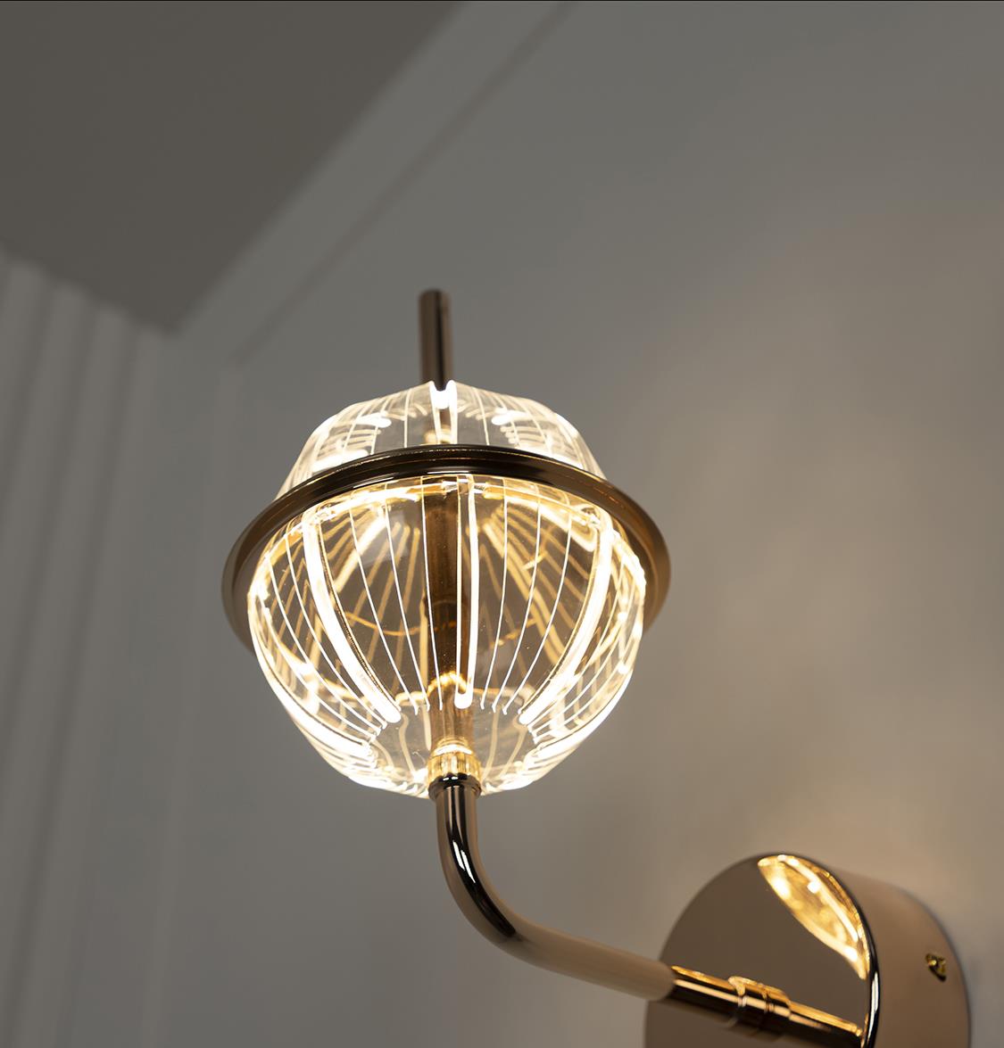 Carina Globe Transparent Acrylic Gold Led Wall Sconce 14 Cm - Heka Lighting & Trading Limited