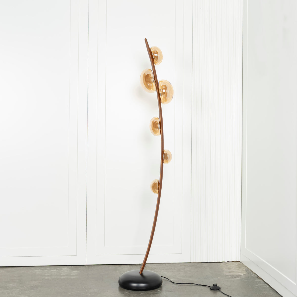 Labranda 6 Honey Glass Brown Leather Floor Lamp