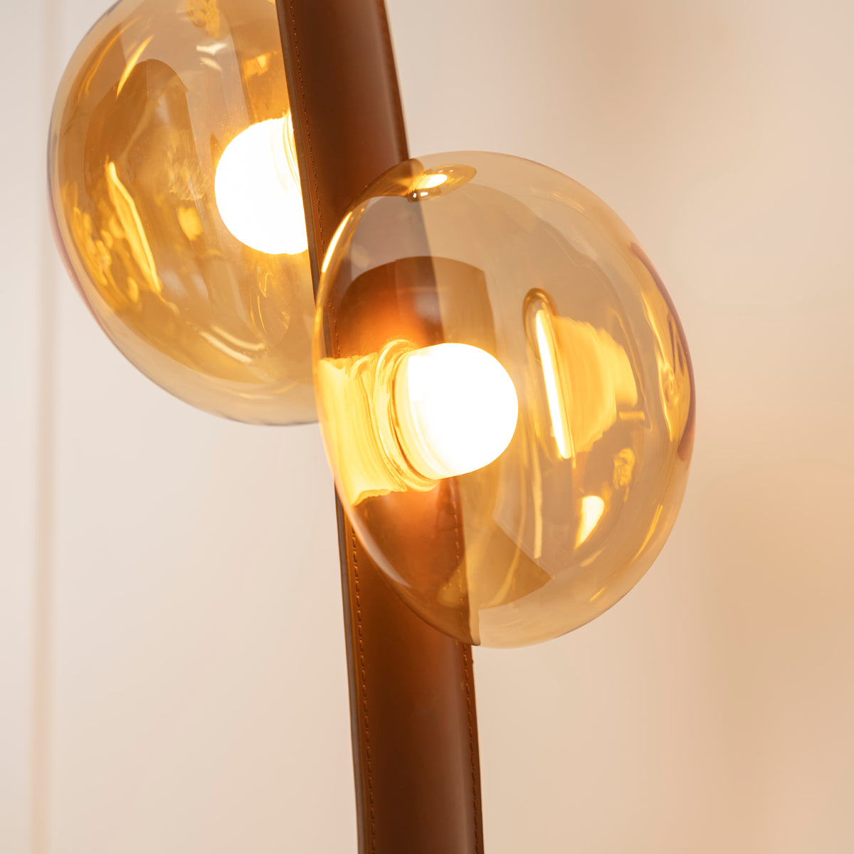 Labranda 6 Honey Glass Brown Leather Floor Lamp