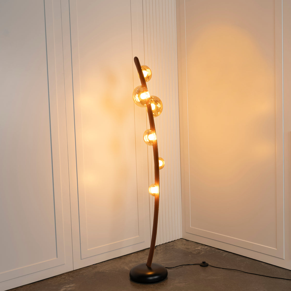 Labranda 6 Honey Glass Brown Leather Floor Lamp