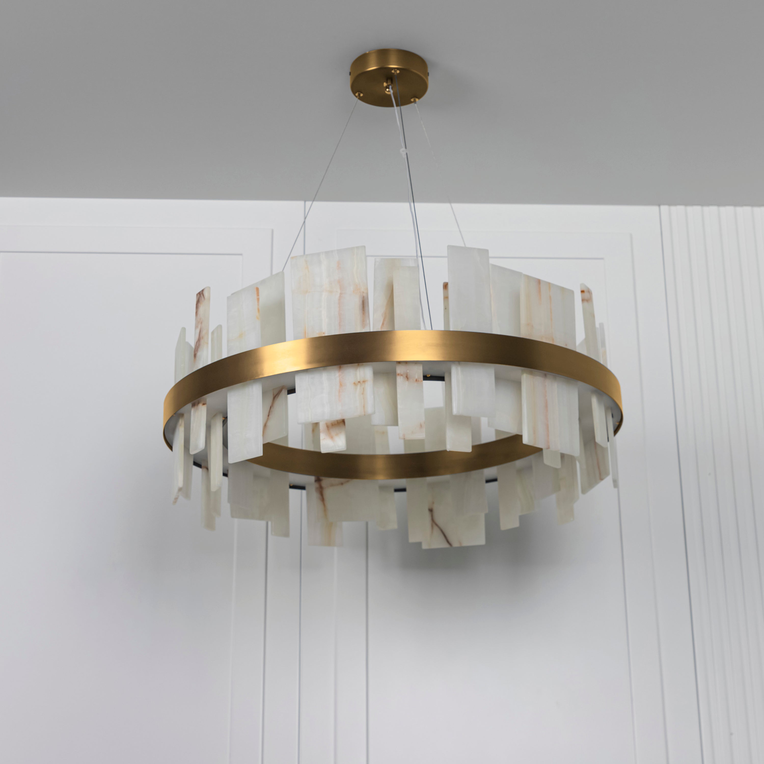 Ekho Marble Brushed Brass Pendant Light Chandelier 80 Cm - Heka Lighting & Trading Limited