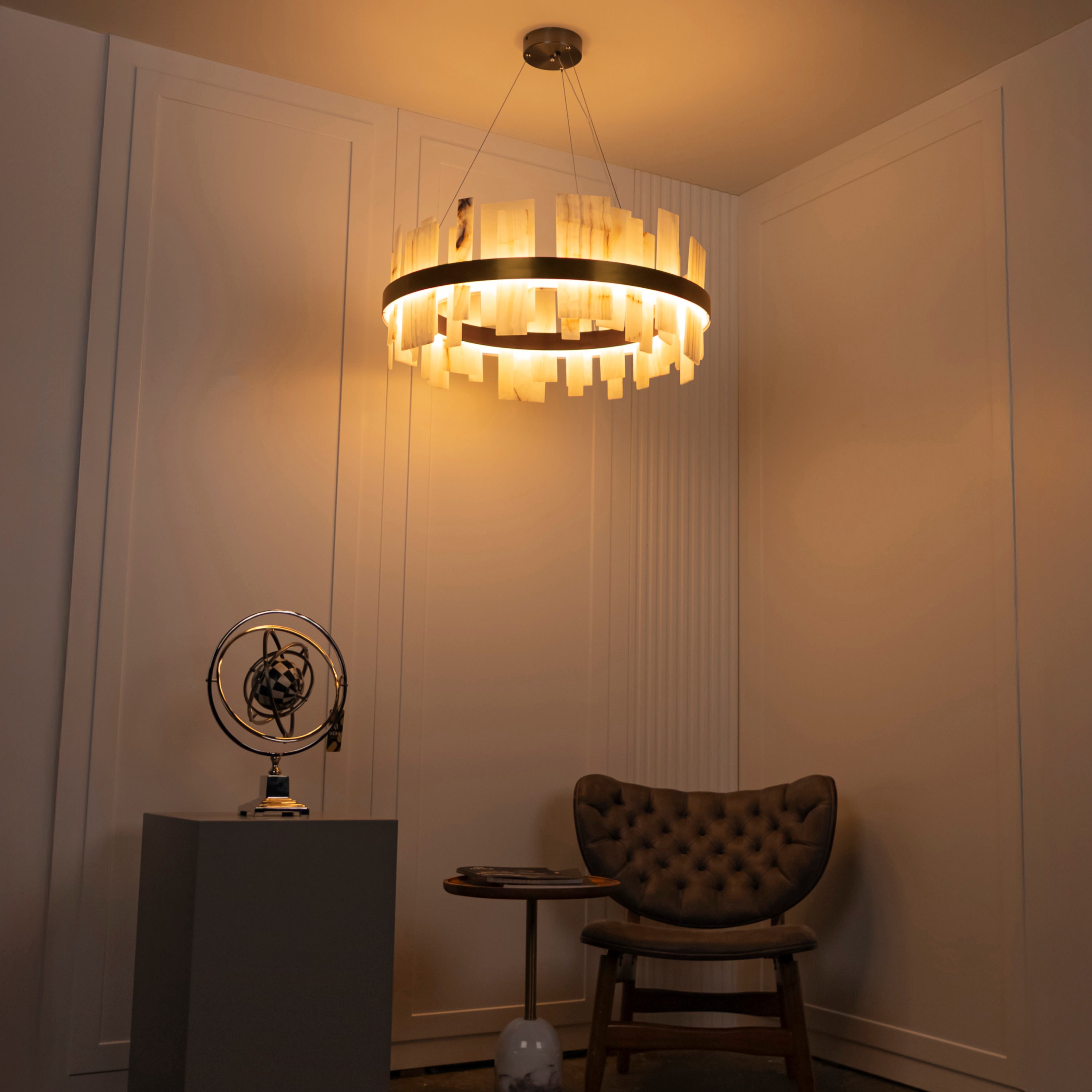 Ekho Marble Brushed Brass Pendant Light Chandelier 80 Cm - Heka Lighting & Trading Limited