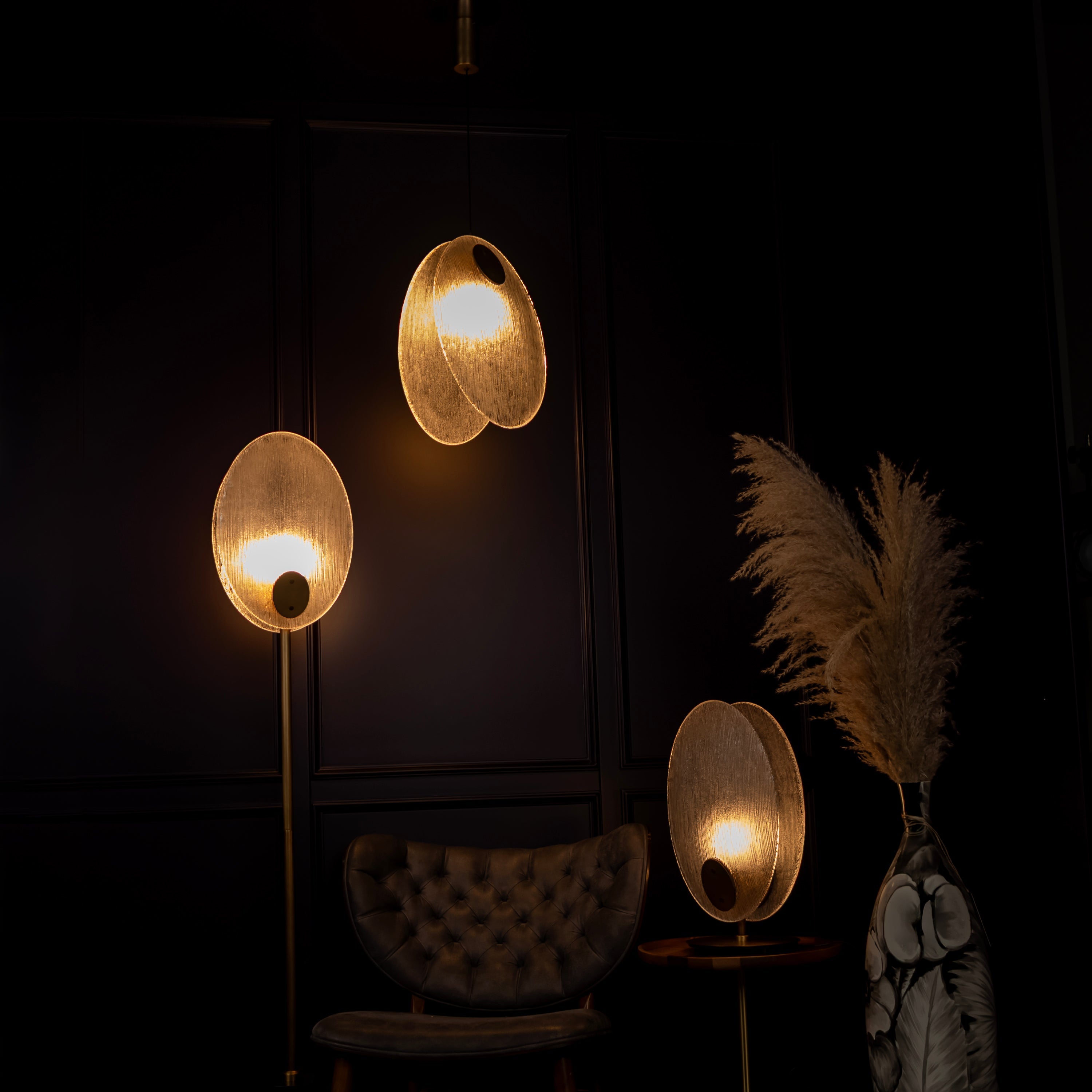 Gana Two White Frosted Glass Brushed Brass Floor Lamp - Heka Lighting & Trading Limited