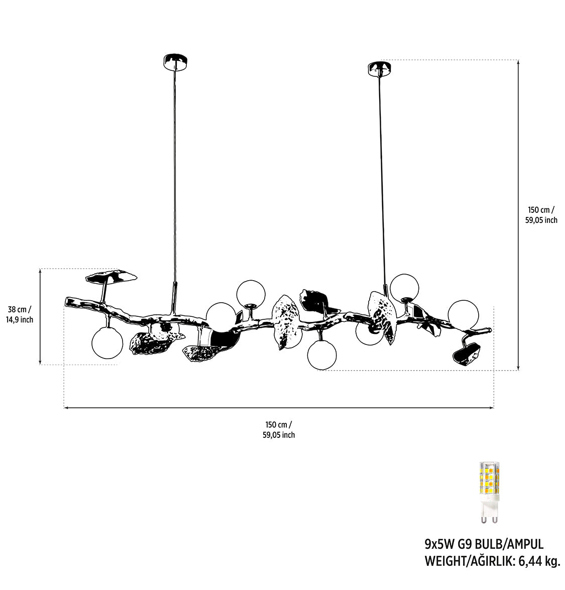 Doha 9-Piece Gold Dining Table Top Chandelier - Heka Lighting & Trading Limited
