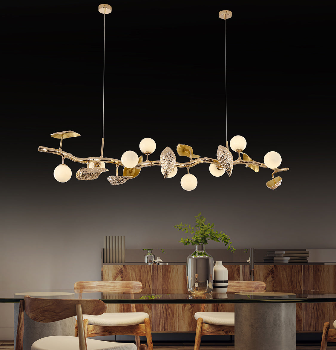 Doha 9-Piece Gold Dining Table Top Chandelier - Heka Lighting & Trading Limited