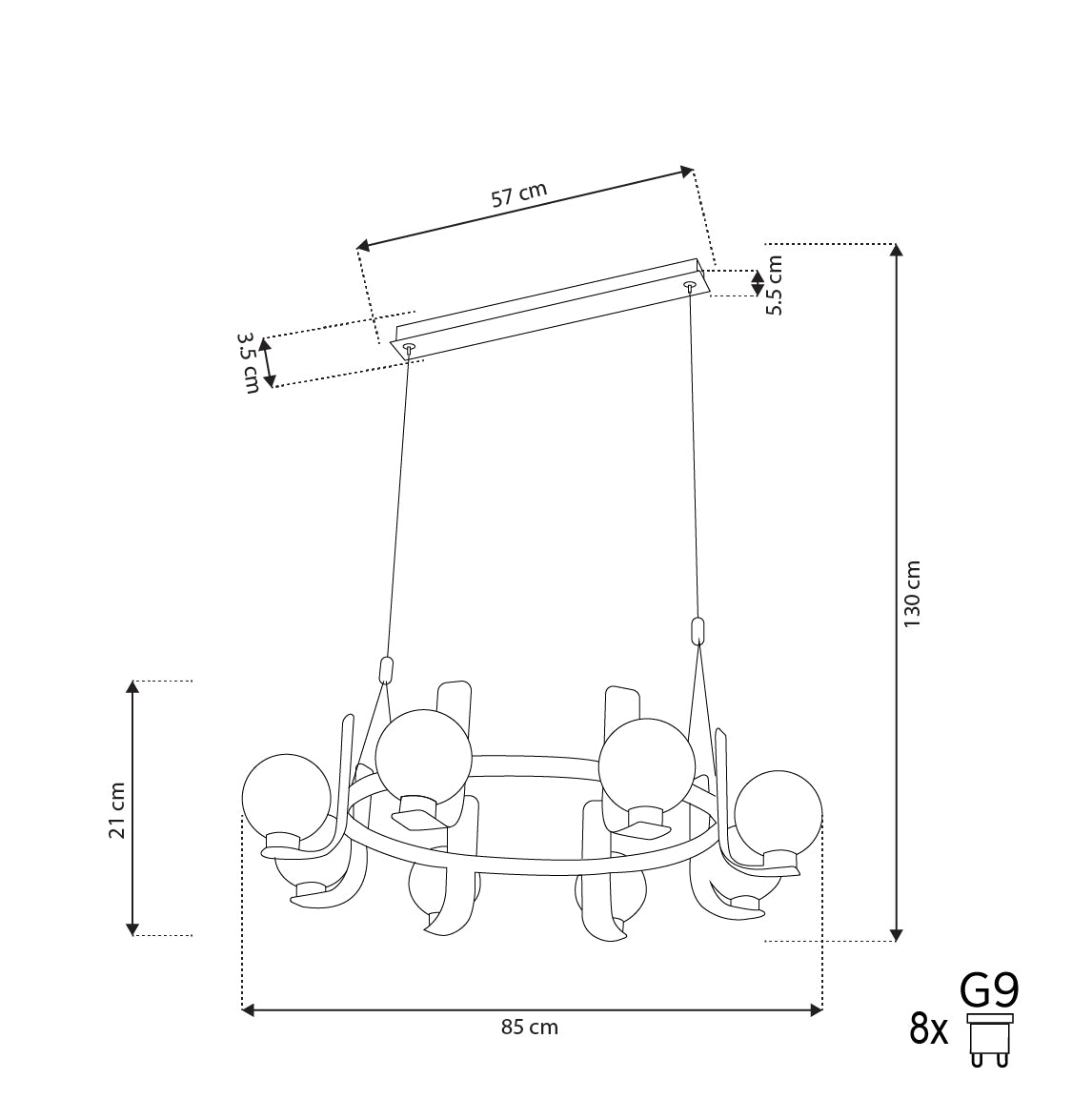 Havana Chrome-Platinum 8-Piece Soft Glass Living Room Chandelier 85 Cm - Heka Lighting & Trading Limited