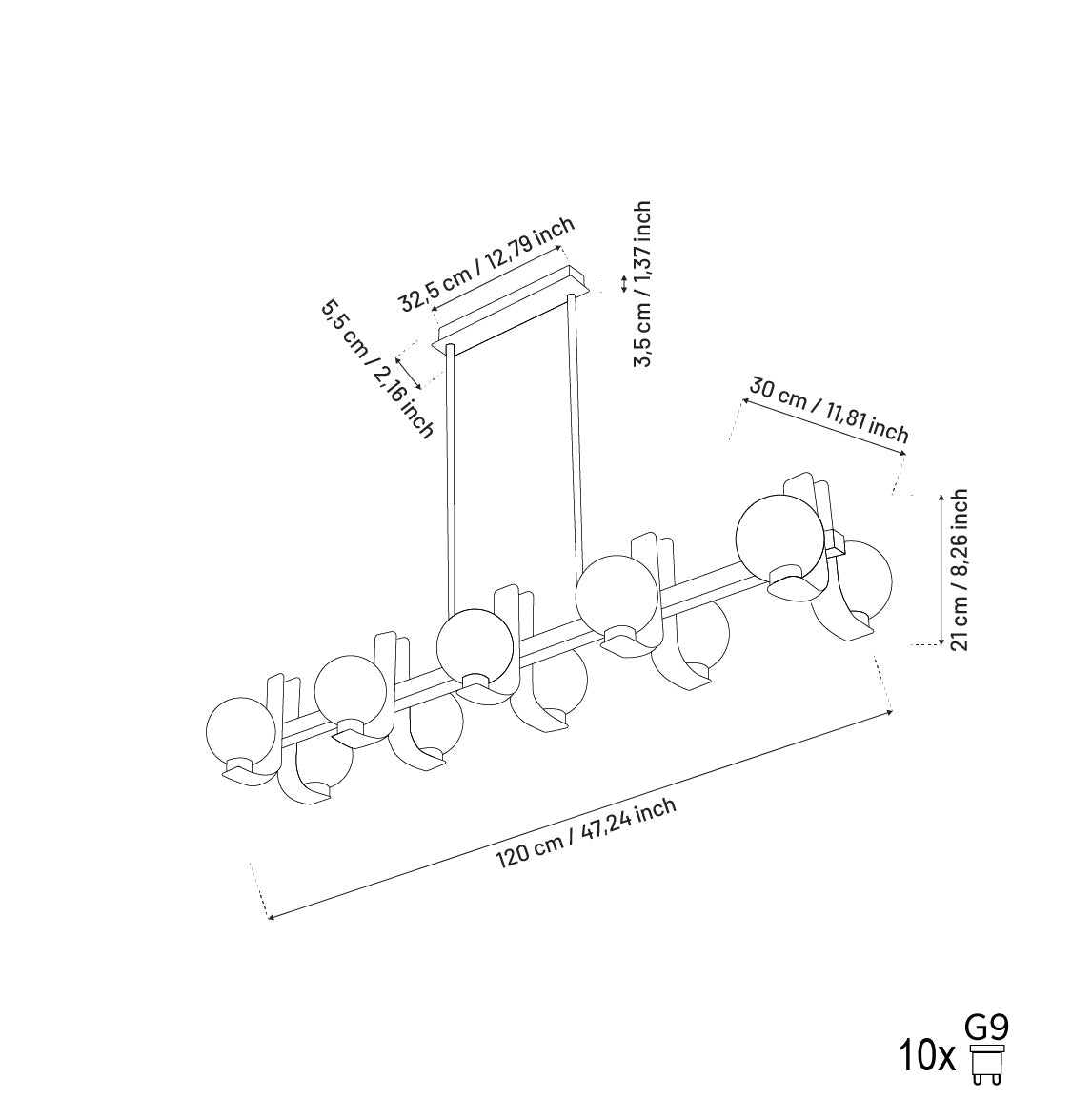 Havana Chrome-Platinum 10-Piece Soft Glass Dining Table Top Chandelier 120 Cm - Heka Lighting & Trading Limited