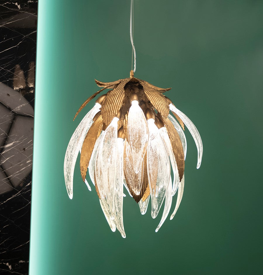 Lüksemburg 21-Pack Transparent Glass Gold Aluminum Chandelier - Heka Lighting & Trading Limited