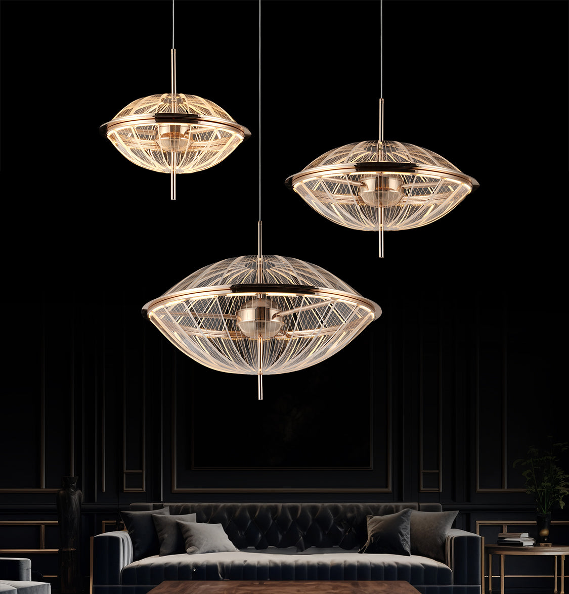 Carina Single Flattened Transparent Acrylic Gold Pendant Light 30 Cm - Heka Lighting & Trading Limited