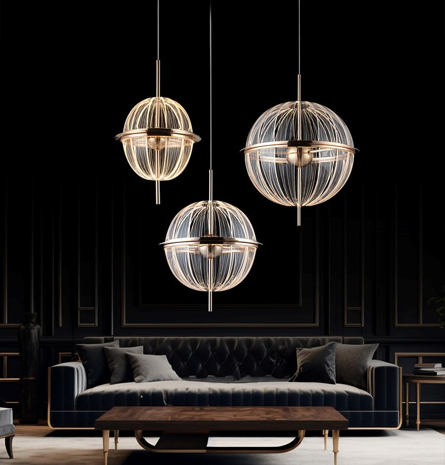 Carina Single Transparent Acrylic Gold Pendant Light Chandelier 30 Cm - Heka Lighting & Trading Limited