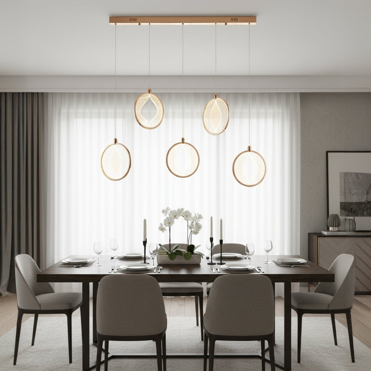 Asena 5-Piece Acrylic Dining Table Top Led Pendant Light Chandelier