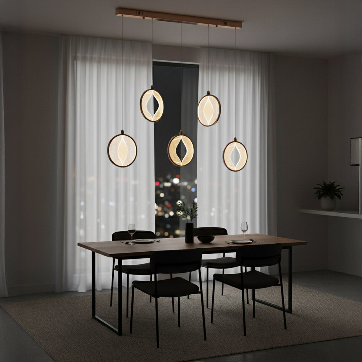 Asena 5-Piece Acrylic Dining Table Top Led Pendant Light Chandelier