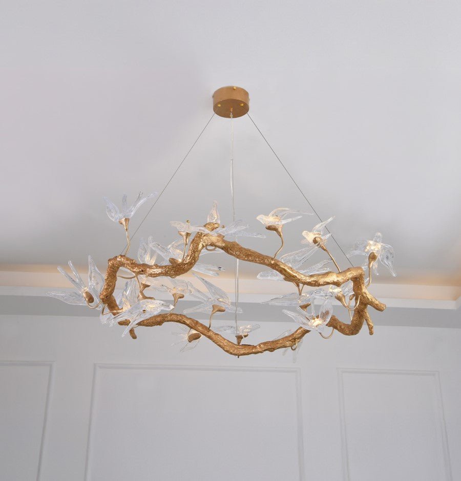 Peru Brass Transparent Swallow Glass Chandelier 100Cm - Heka Lighting & Trading Limited