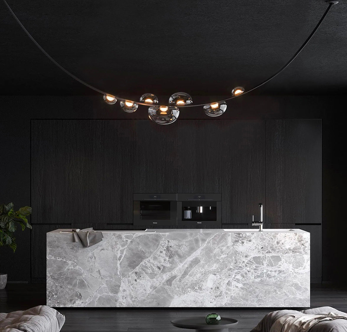 Labranda 7-Piece Smoked Glass Black Leather Belted Chandelier - Heka Lighting & Trading Limited