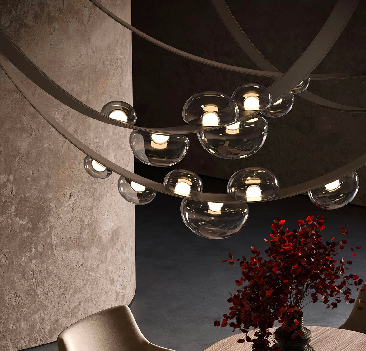 Labranda 7-Piece Honey Glass Brown Leather Belted Chandelier - Heka Lighting & Trading Limited