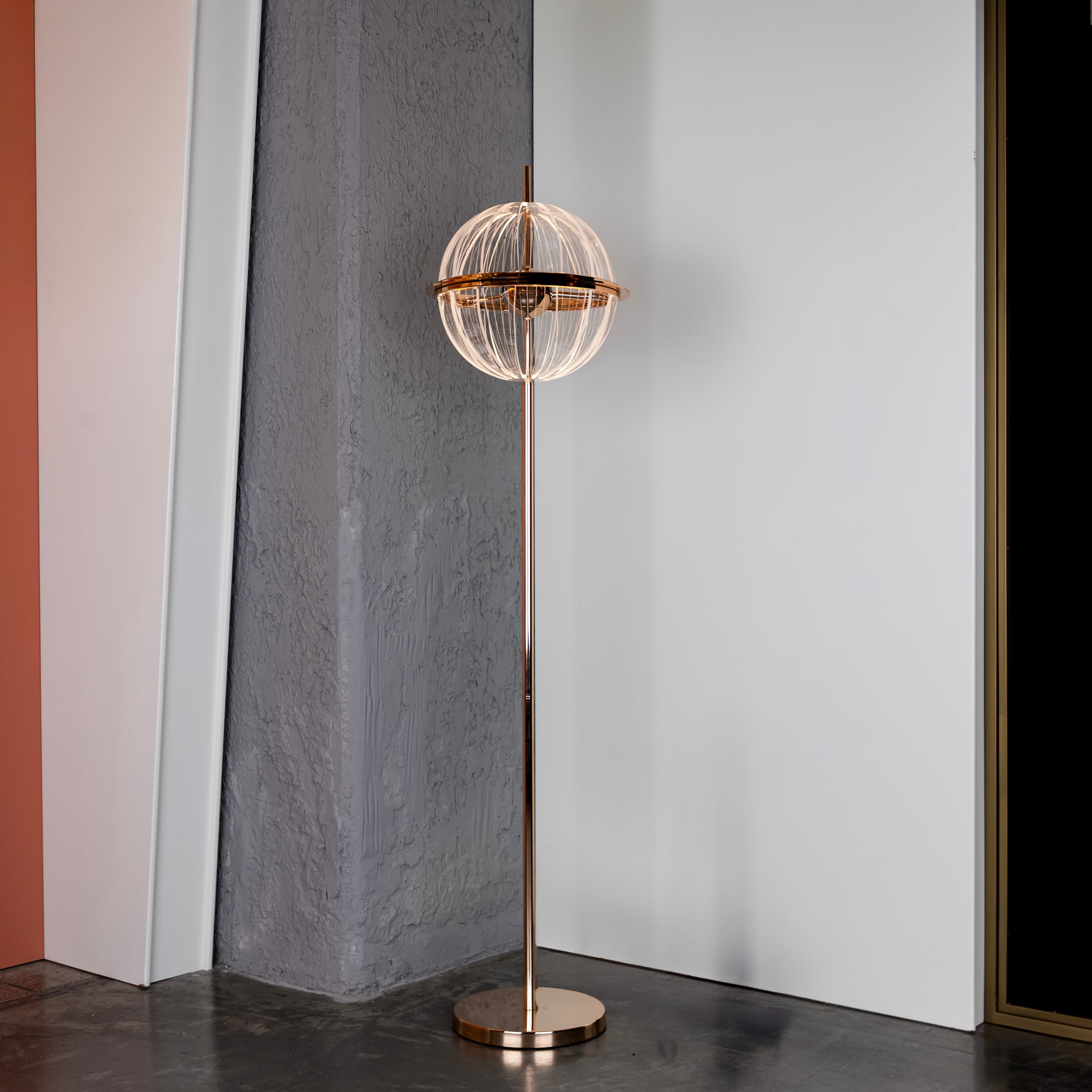 Carina Globe Transparent Acrylic Gold Floor Lamp 33 Cm - Heka Lighting & Trading Limited