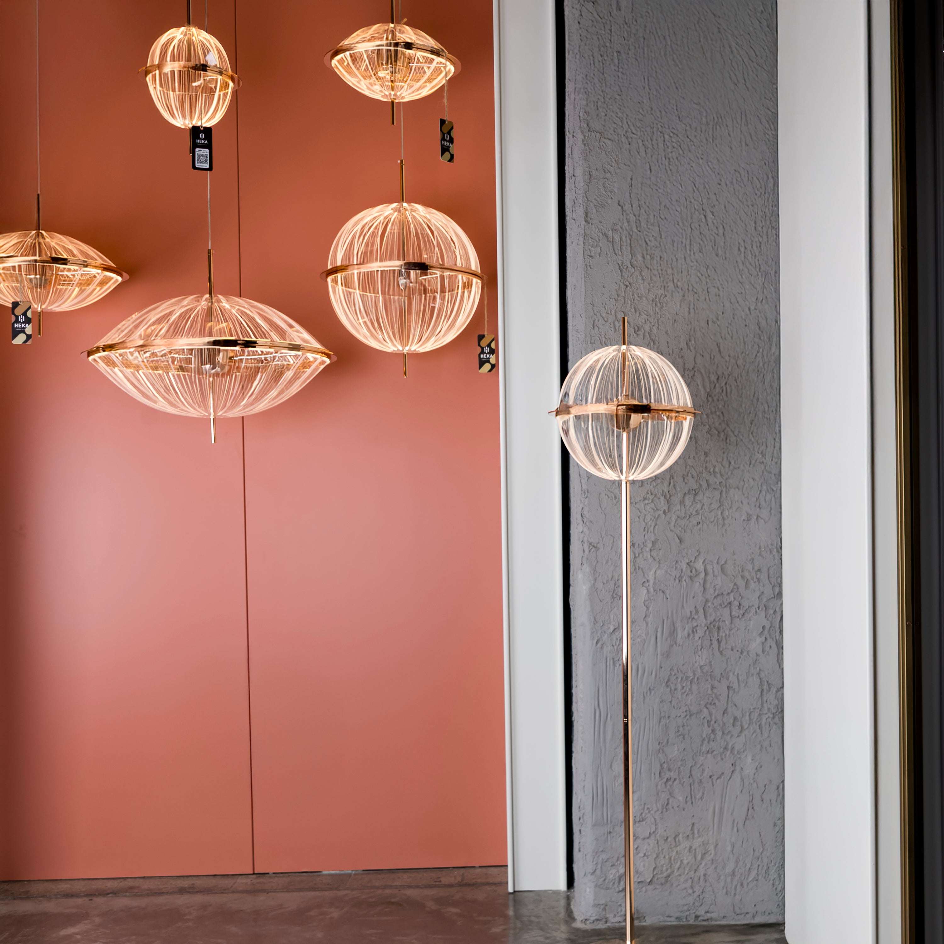 Carina Globe Transparent Acrylic Gold Floor Lamp 33 Cm - Heka Lighting & Trading Limited