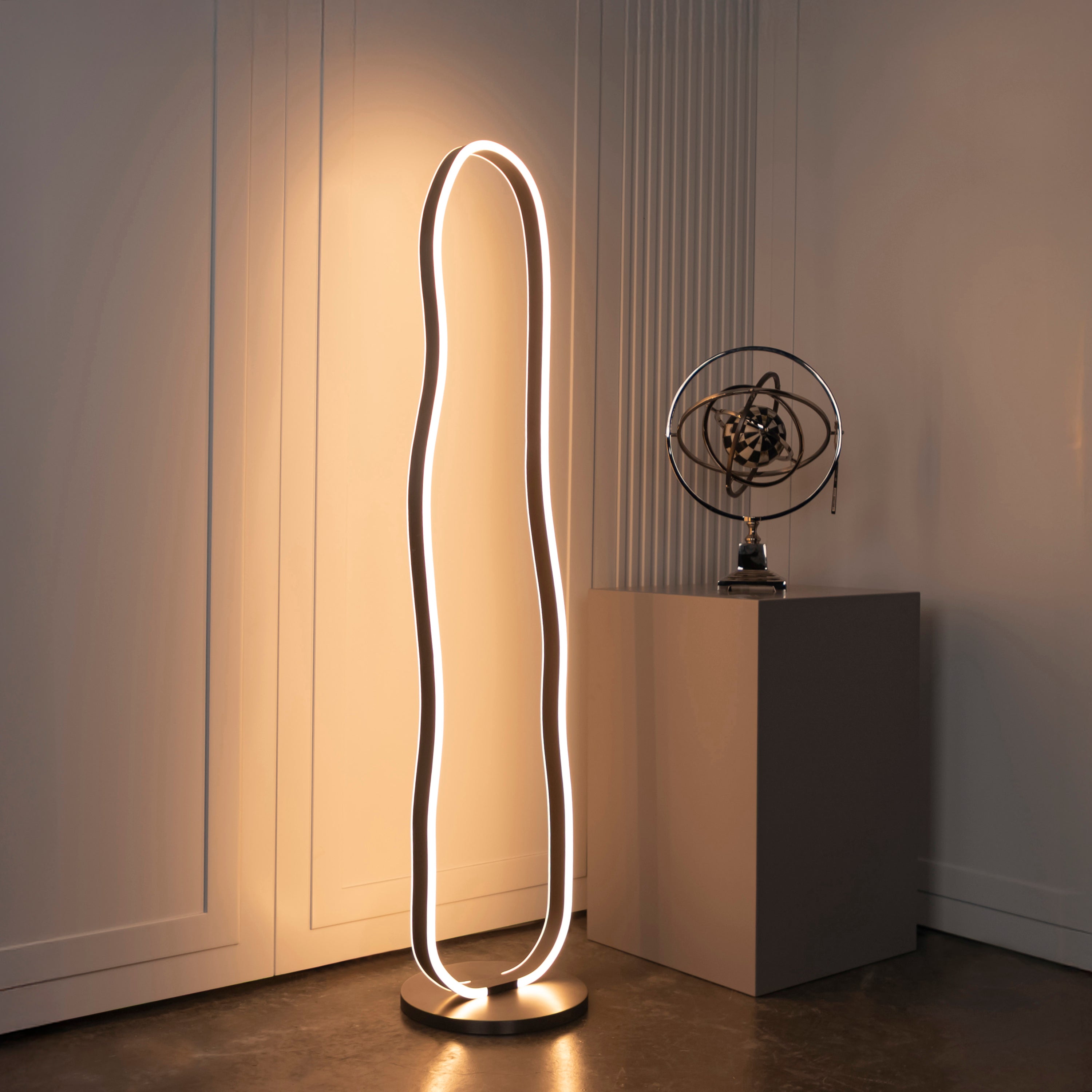 Marsis Stainless Platinum Floor Lamp | Modern Decorative Lighting For Homes & Hotels - Heka Lighting & Trading Limited