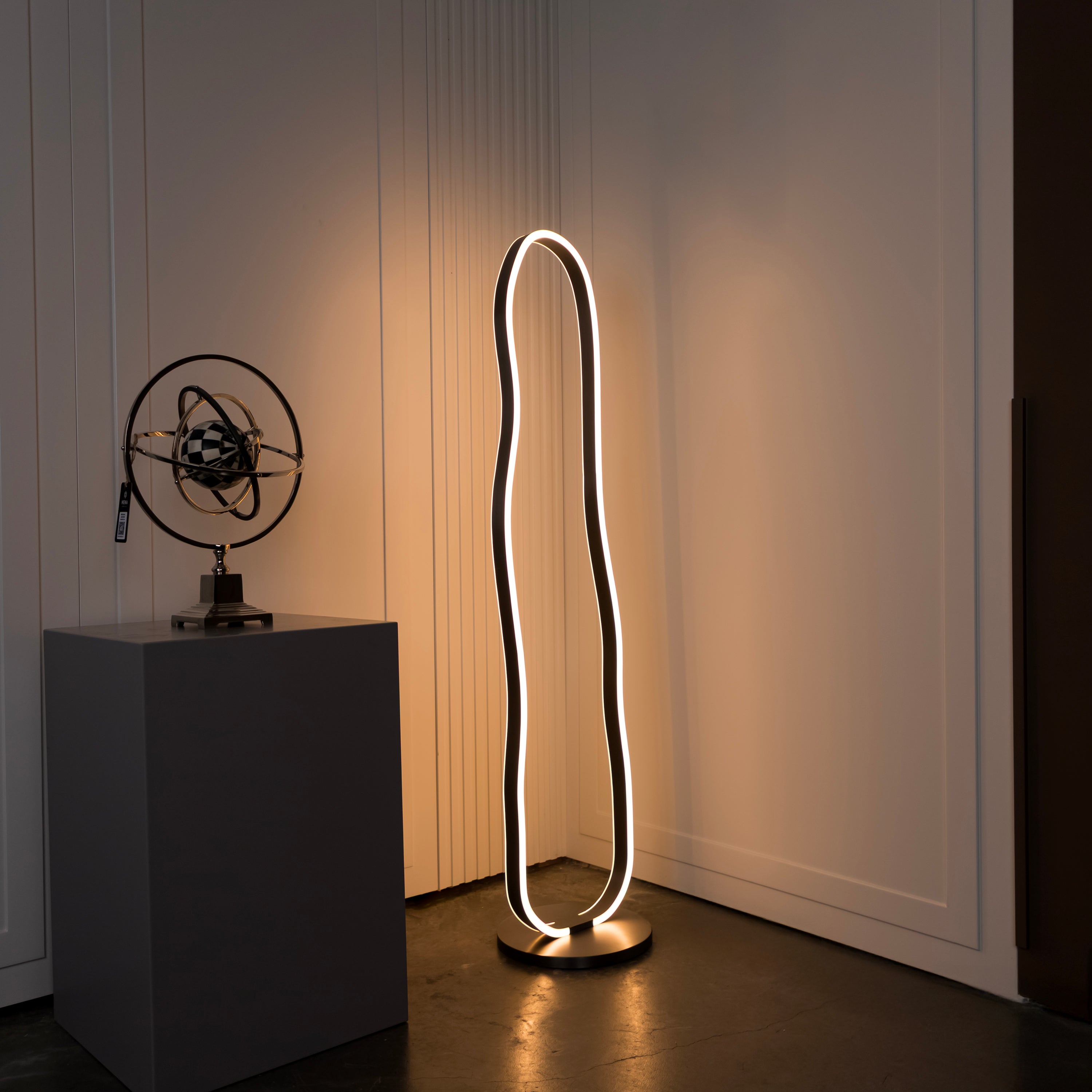 Marsis Stainless Platinum Floor Lamp | Modern Decorative Lighting For Homes & Hotels - Heka Lighting & Trading Limited