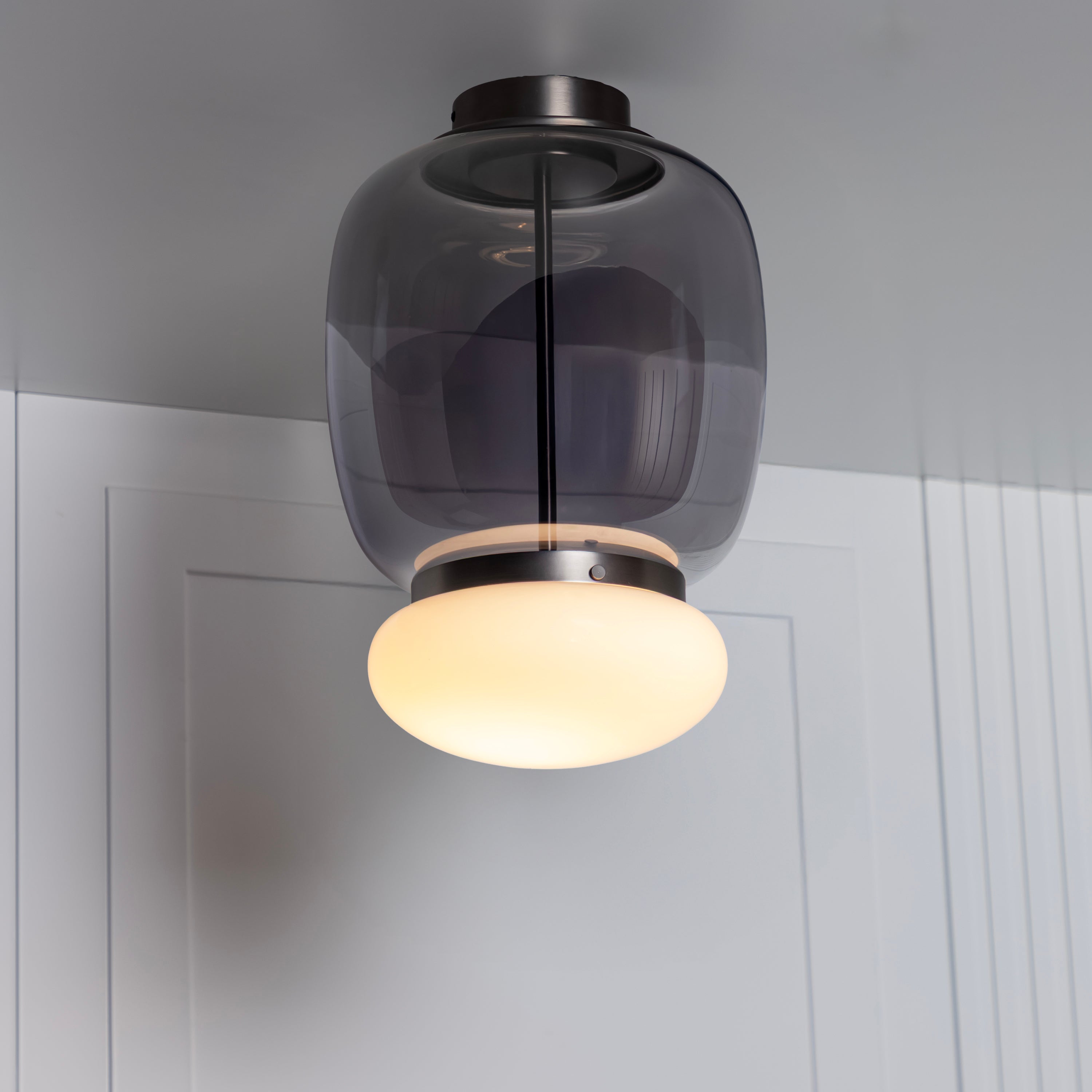 Salvador Smoked & White Glass Platinum Plafonier 40Cm - Heka Lighting & Trading Limited