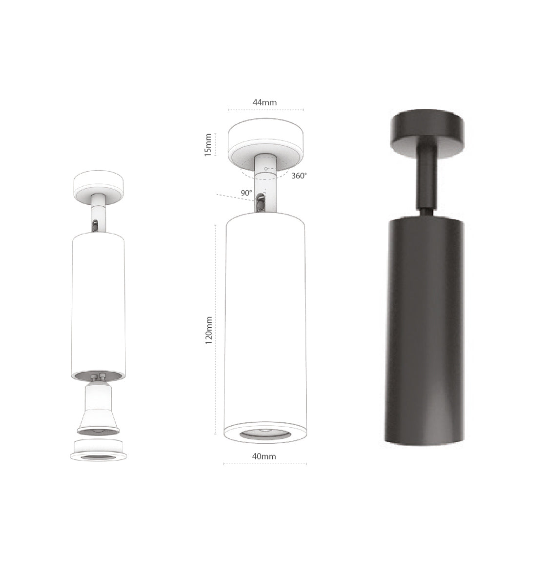 Selina Black Flat Spot 4X12 Cm - Heka Lighting & Trading Limited