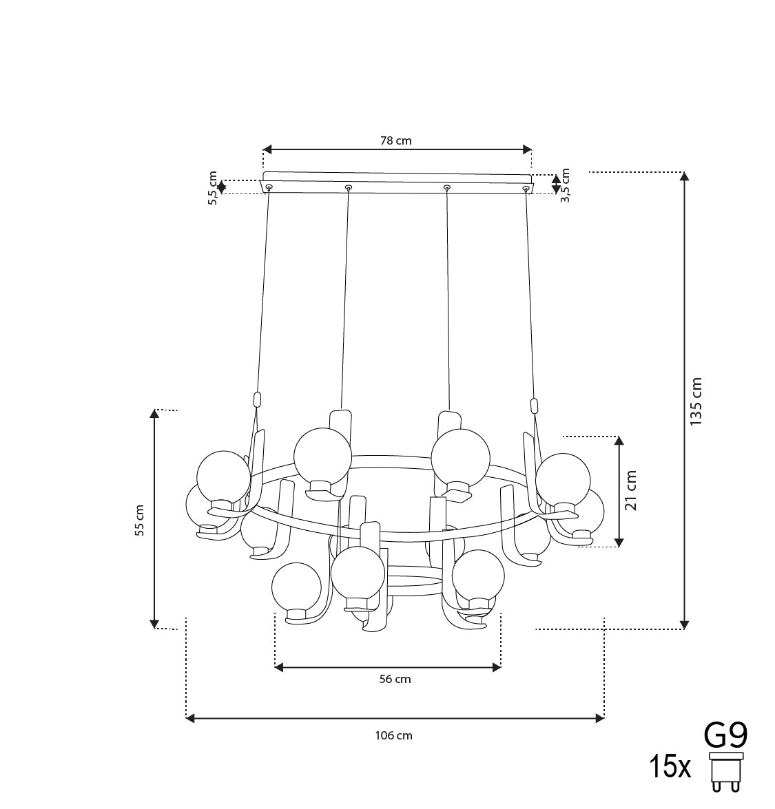 Havana Chrome-Platinum 15' Soft Glass Living Room Chandelier 105 Cm - Heka Lighting & Trading Limited