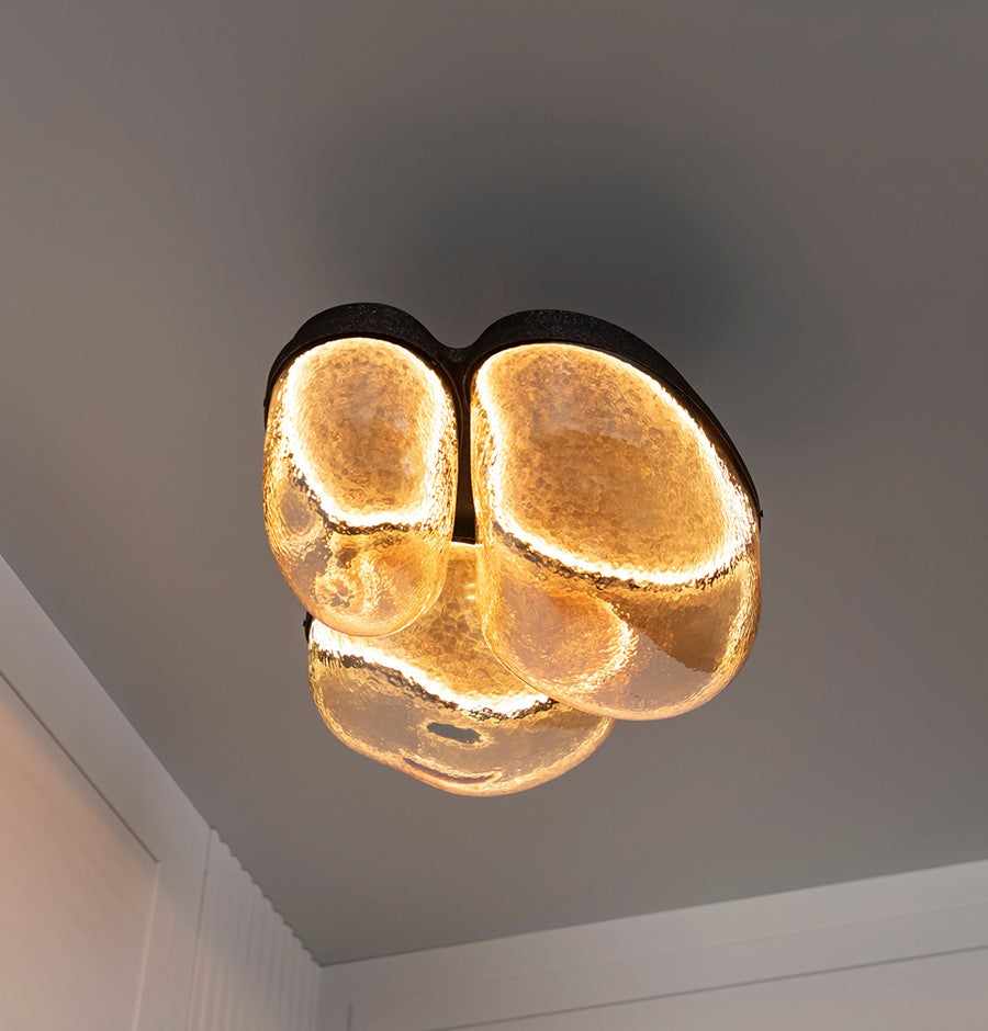 Gambia Three Honey Glass Black Wall Sconce 55 Cm - Heka Lighting & Trading Limited