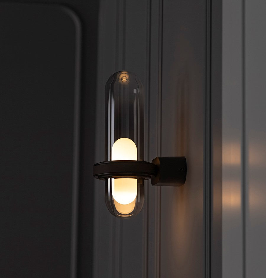 Kabil Single Smoked Glass Gray Wall Sconce 28 Cm - Heka Lighting & Trading Limited