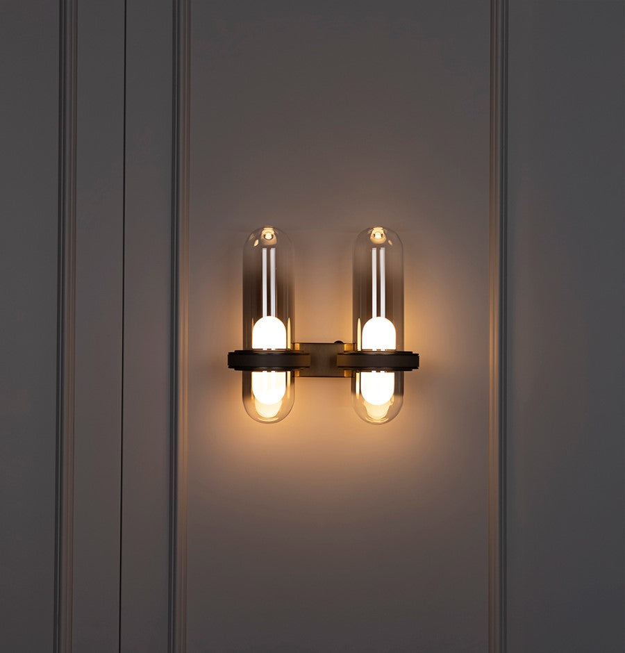 Kabil Double Smoked Glass Gray Wall Sconce 28 Cm - Heka Lighting & Trading Limited