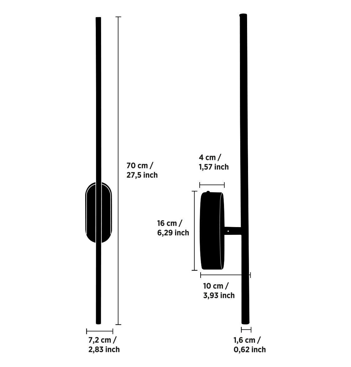 Assos Black Led Wall Sconce 70 Cm - Heka Lighting & Trading Limited